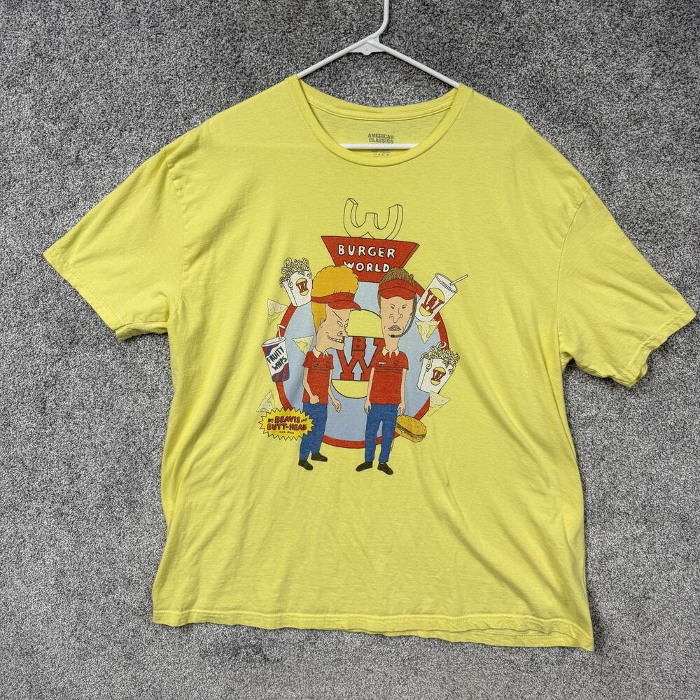 Beavis And Butt-Head Shirt Mens 2XL Yellow Burger World Graphic Grunge Kidcore